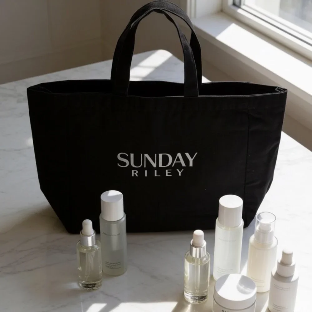 NEW Sunday Riley Oversized Black Tote Bag
